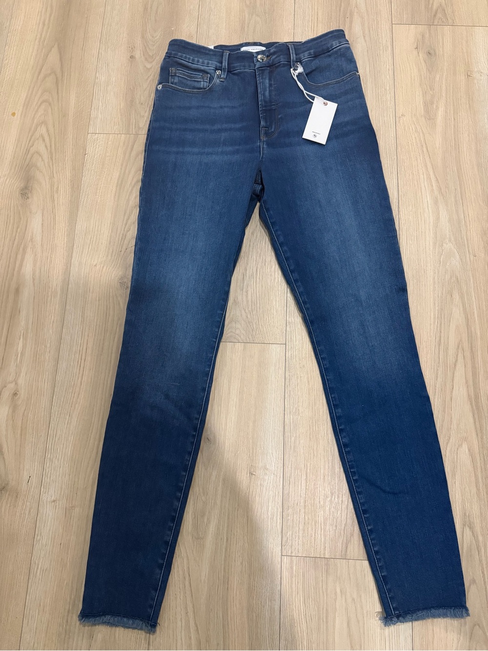 NWT Good American Good Legs Skinny Blue Frayed Hem Jeans